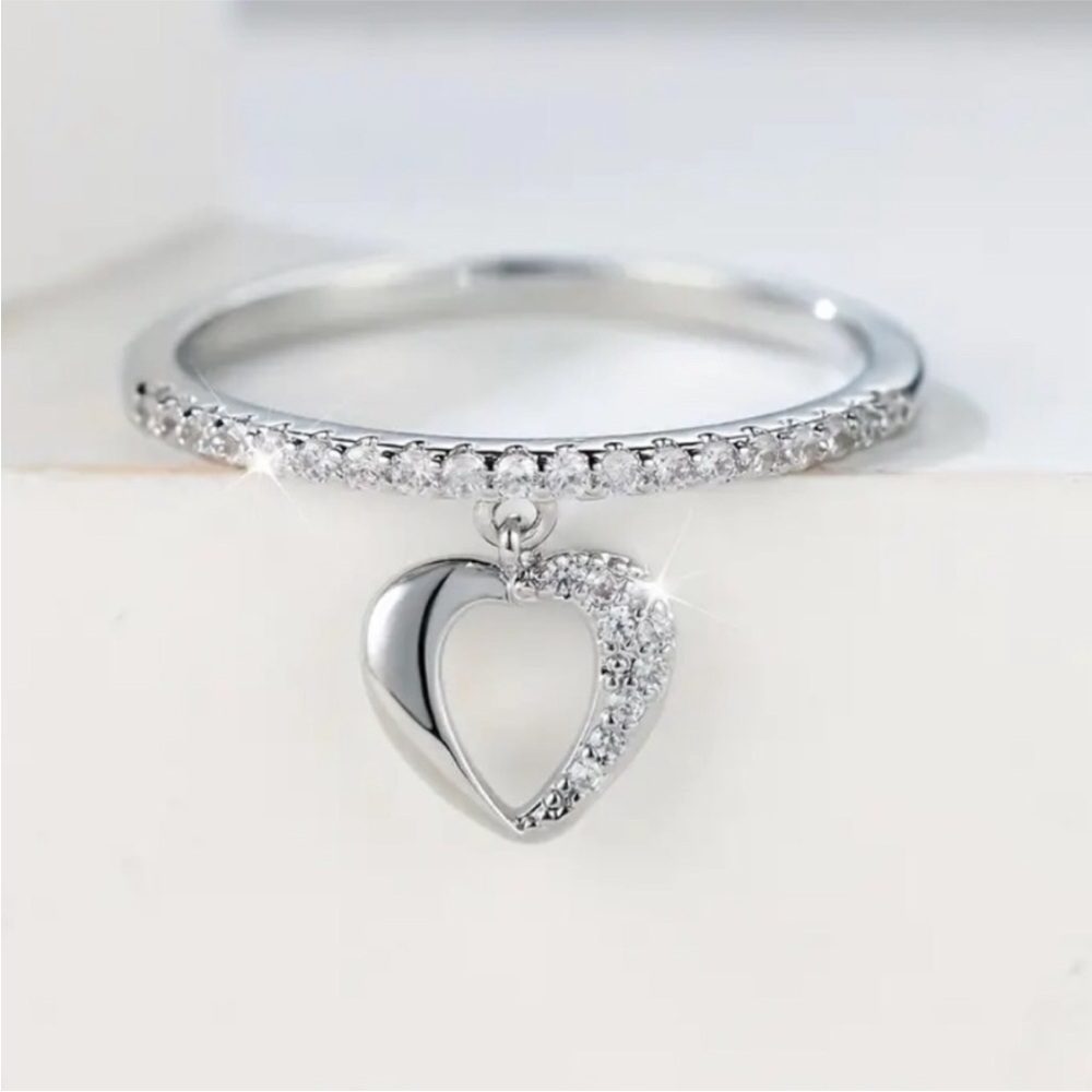 18K Gold Plated Heart Charm Pavé Ring in Silver